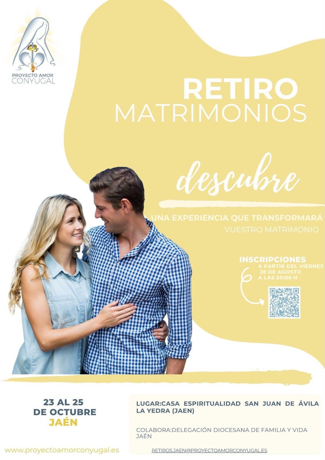 Retiro para Matrimonios de Proyecto Amor Conyugal. Del 23 al 25 de octubre en la Casa de Espiritualidad San Juan de Ávila, La Yedra (Jaén). Inscripciones desde el 28 de agosto a las 20:00 h. class=